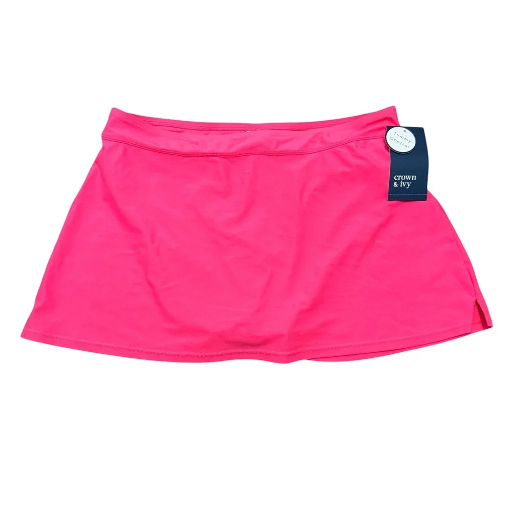 Crown & Ivy Womens Pink Rave Tummy Control Swim Skirt CIZZP343 Medium NWT